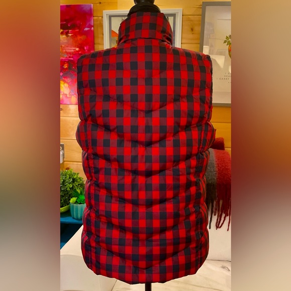 Land’s End Quilted Down Puffer Vest - Red/Navy Plaid - Picture 2 of 7